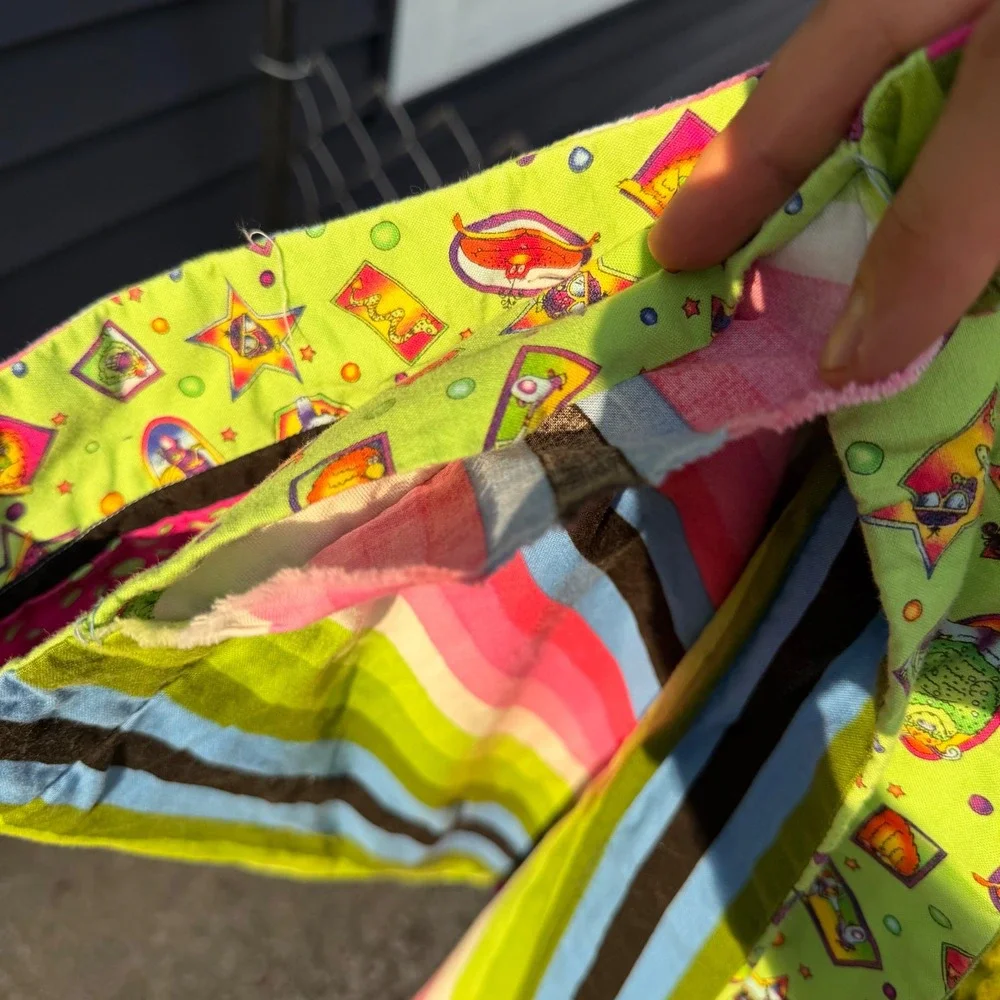 Handmade Monster Character Quilted Baby Blanket Colorful Striped Reverse 27x38